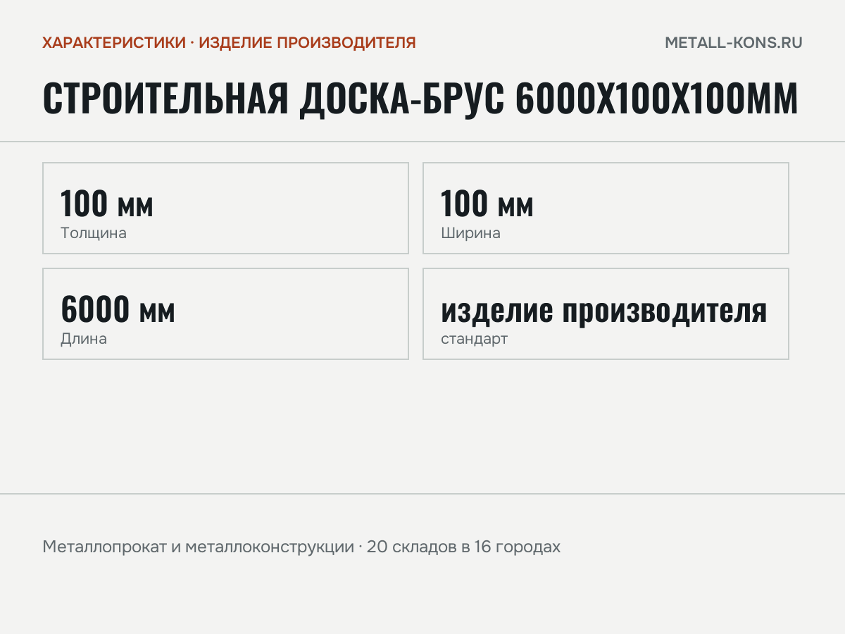 Строительная доска-брус 6000х100х100мм — характеристики: масса, размеры, изделие производителя