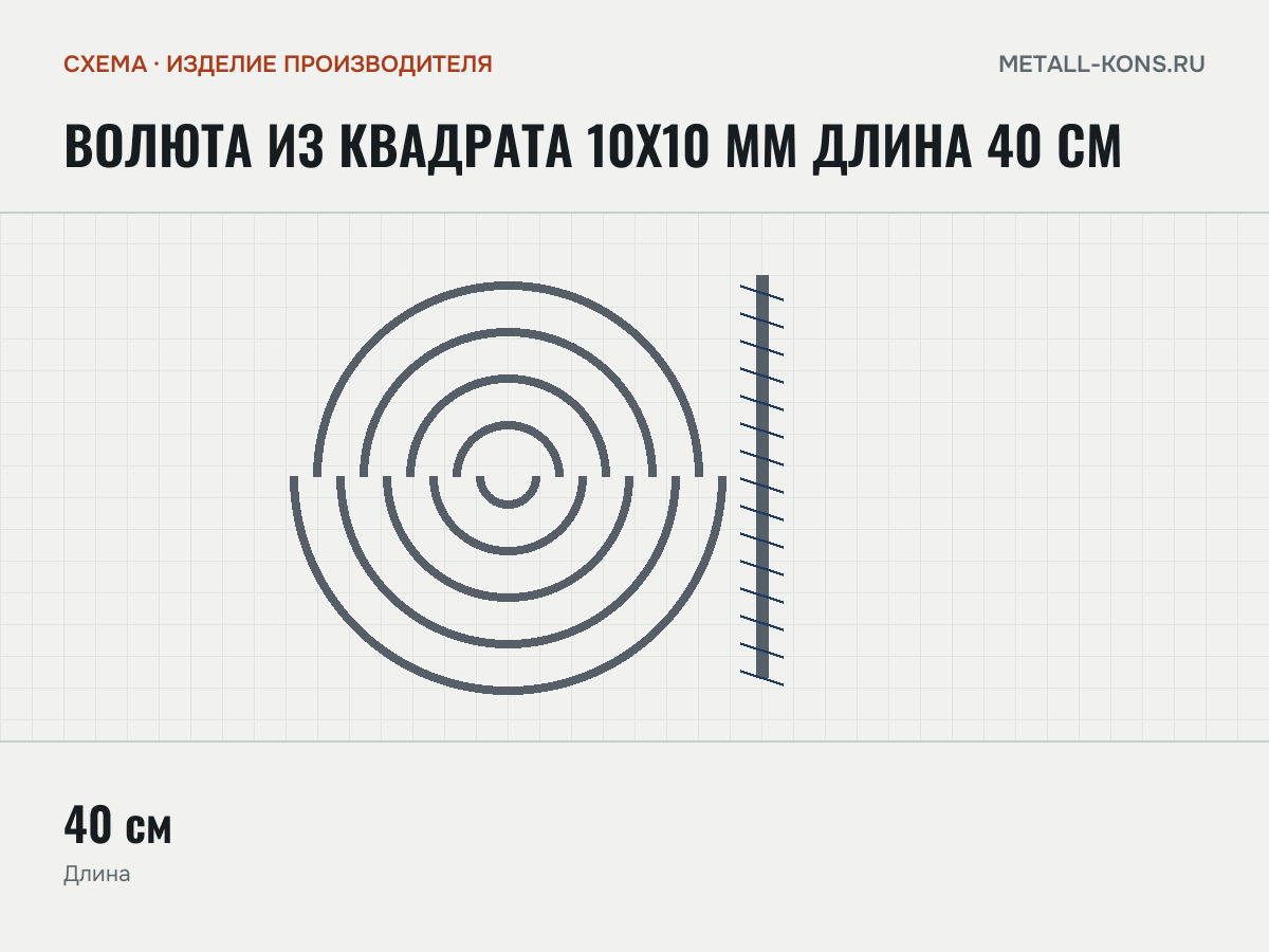 Волюта из квадрата 10х10 мм Длина 40 см — схема, изделие производителя