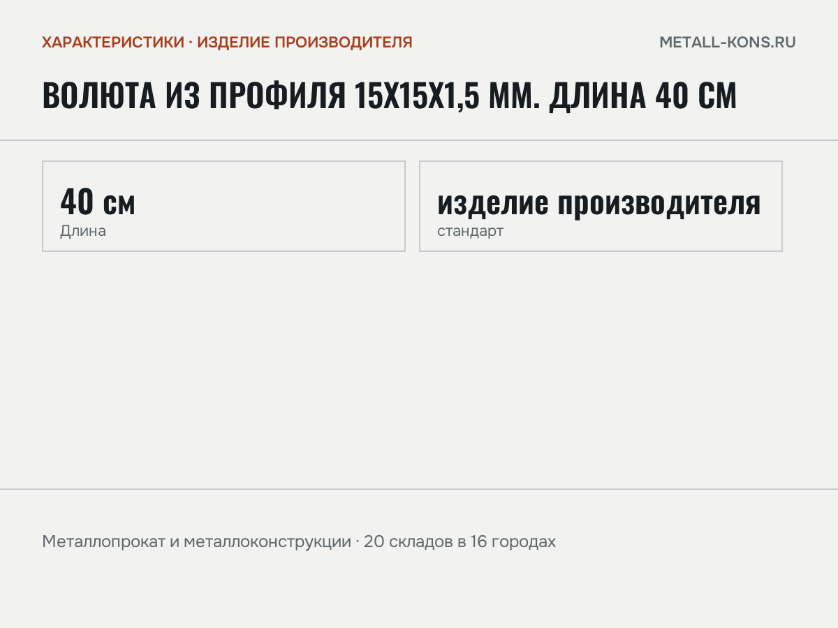 Волюта из профиля 15х15х1,5 мм. Длина 40 см — характеристики