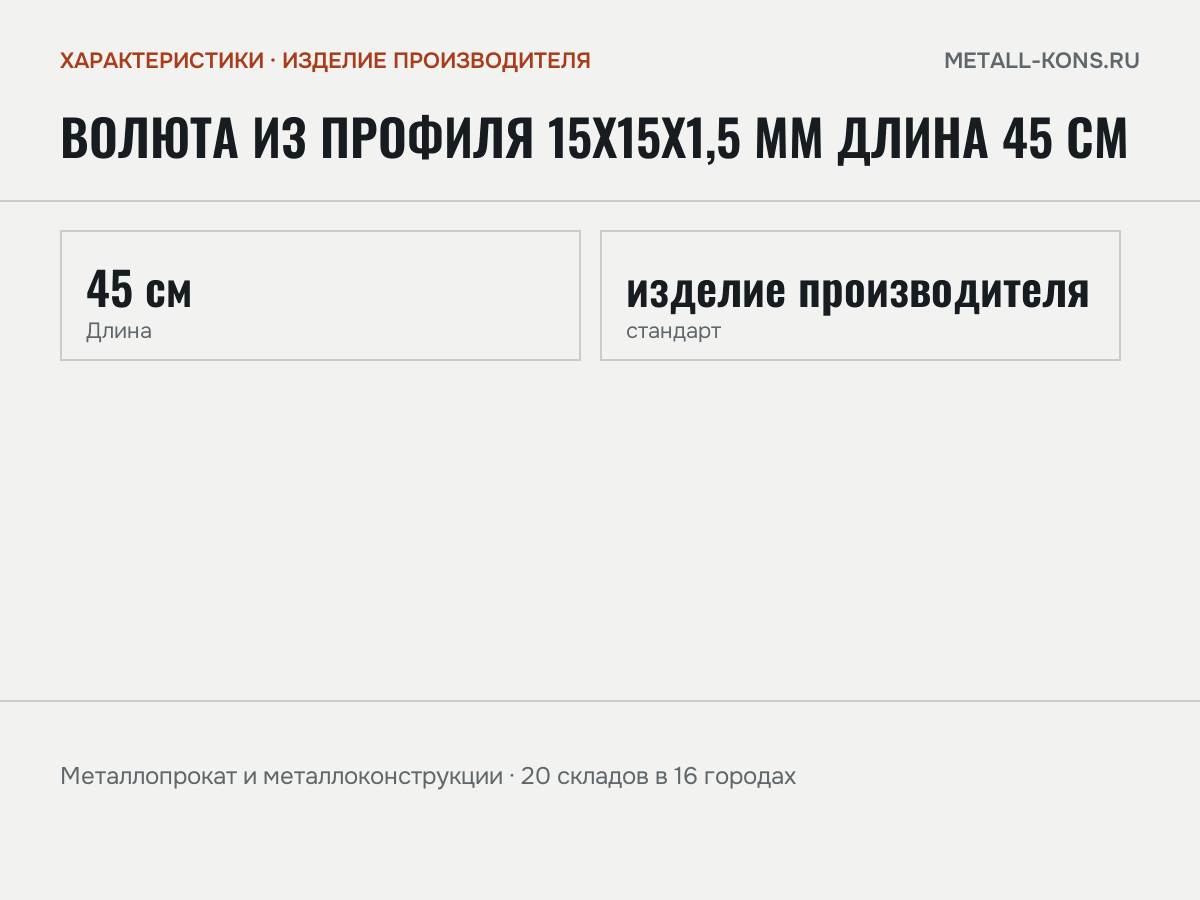 Волюта из профиля 15х15х1,5 мм Длина 45 см — характеристики: масса, размеры, изделие производителя