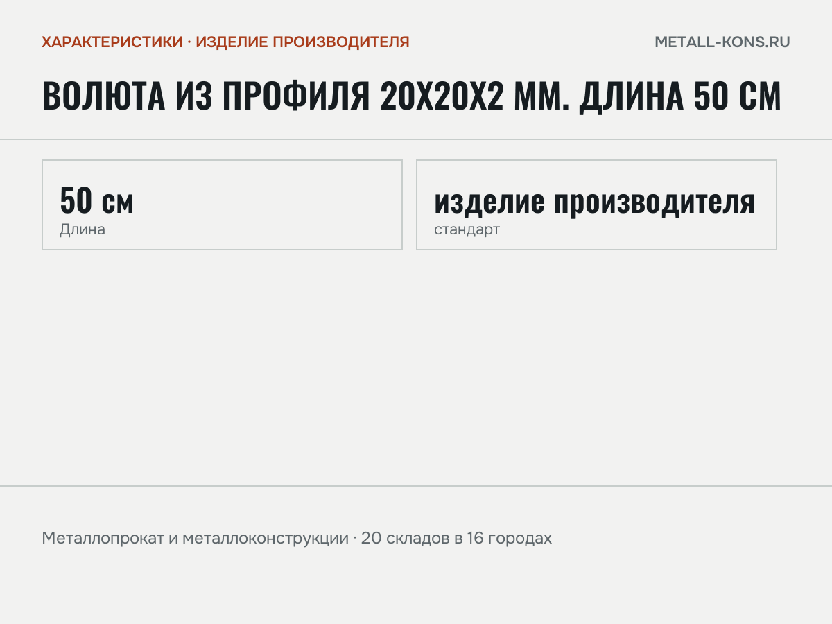Волюта из профиля 20х20х2 мм. Длина 50 см — характеристики: масса, размеры, изделие производителя