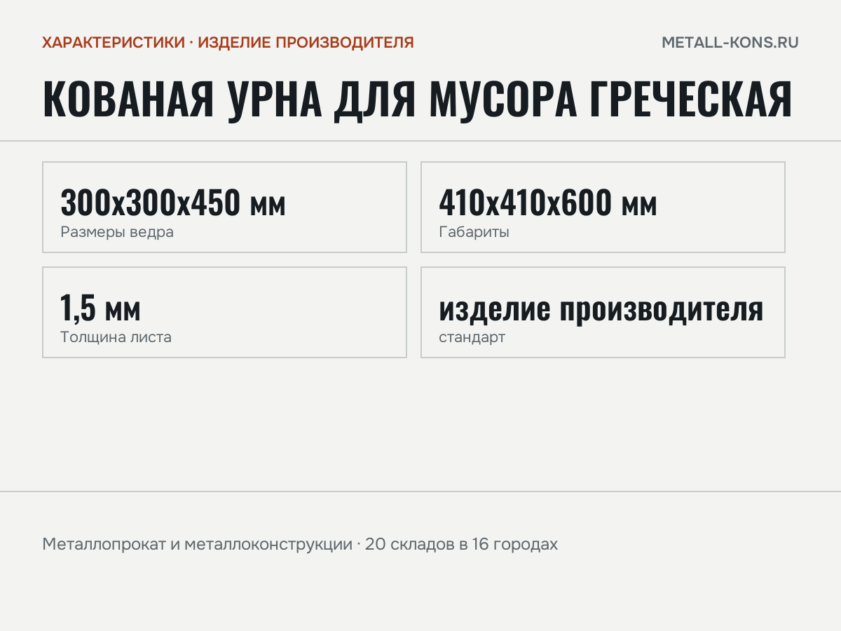 Кованая урна для мусора Греческая — характеристики: масса, размеры, изделие производителя