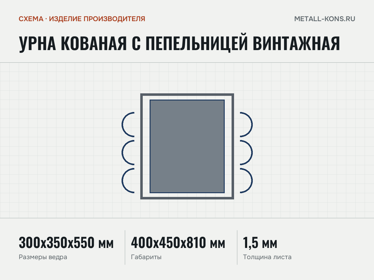 Урна кованая с пепельницей Винтажная — схема, изделие производителя