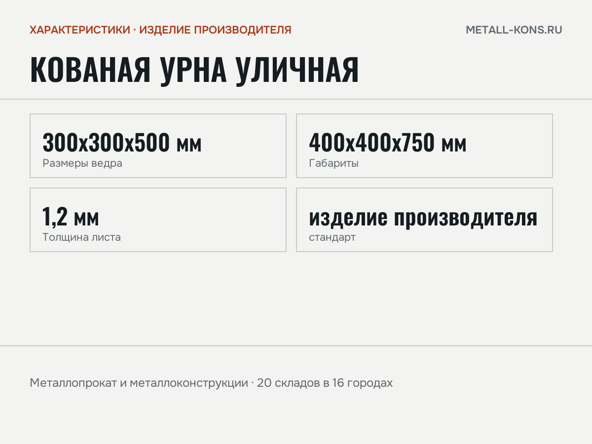 Кованая урна Уличная — характеристики: масса, размеры, изделие производителя