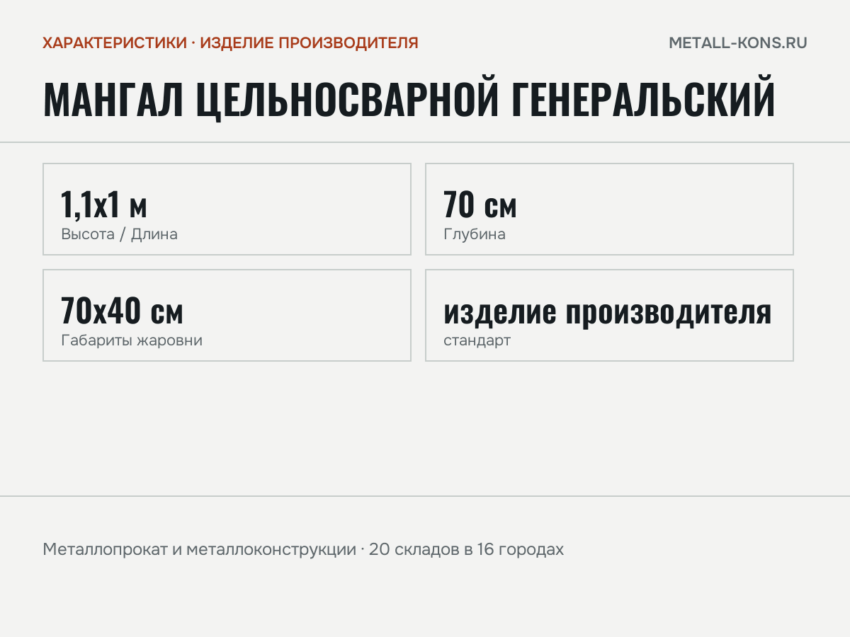 Мангал цельносварной Генеральский — характеристики: масса, размеры, изделие производителя