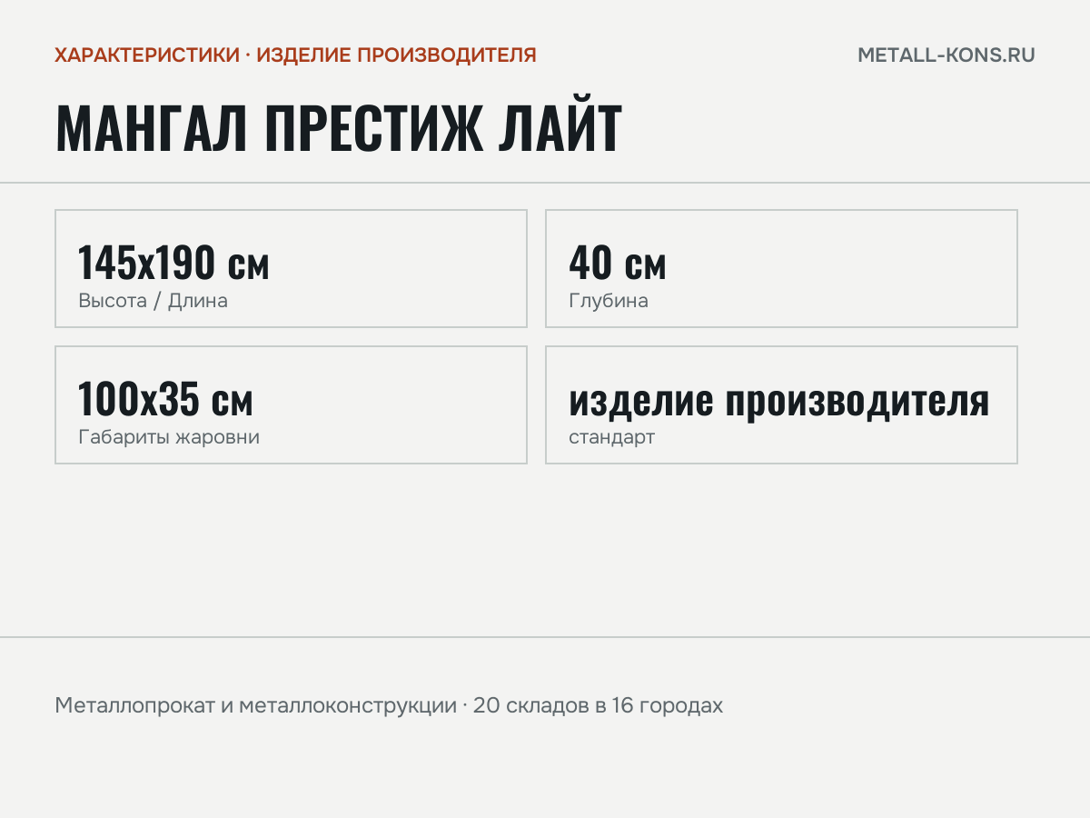 Мангал Престиж Лайт — характеристики: масса, размеры, изделие производителя