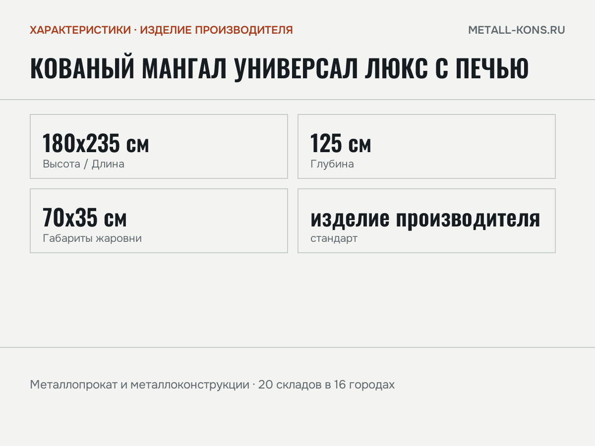 Кованый мангал Универсал Люкс с печью — характеристики: масса, размеры, изделие производителя