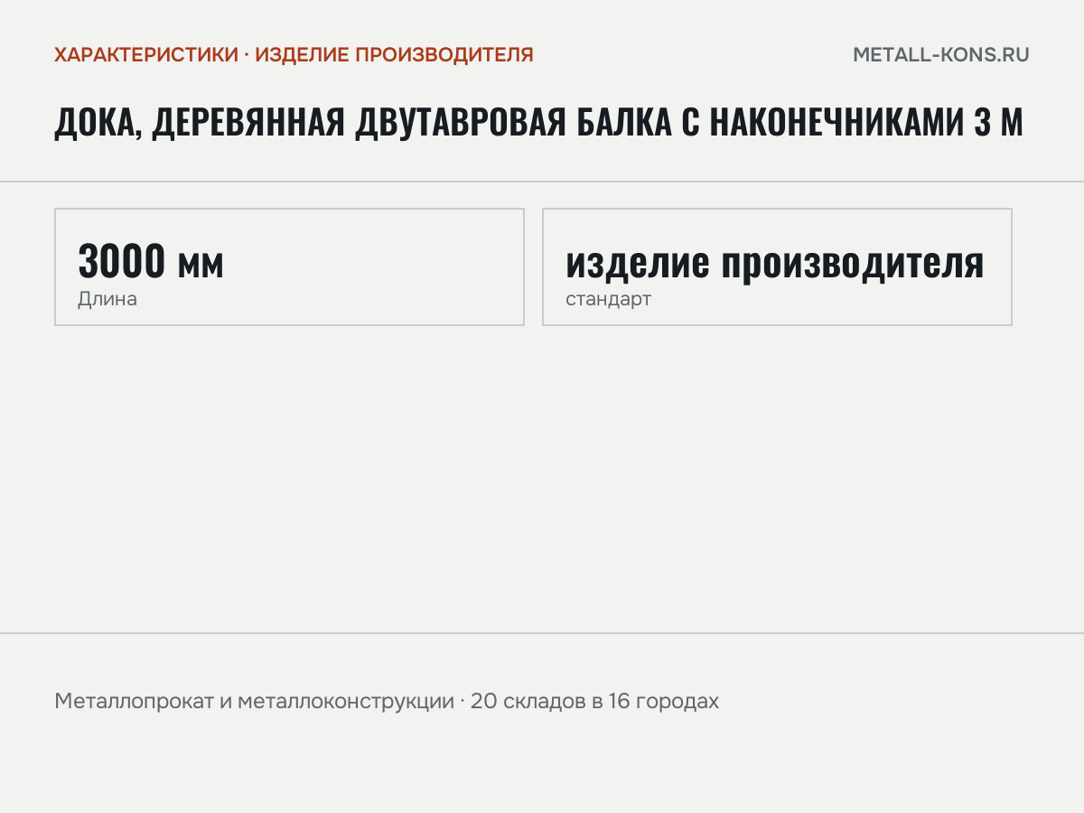 Дока, деревянная двутавровая балка с наконечниками 3 м — характеристики