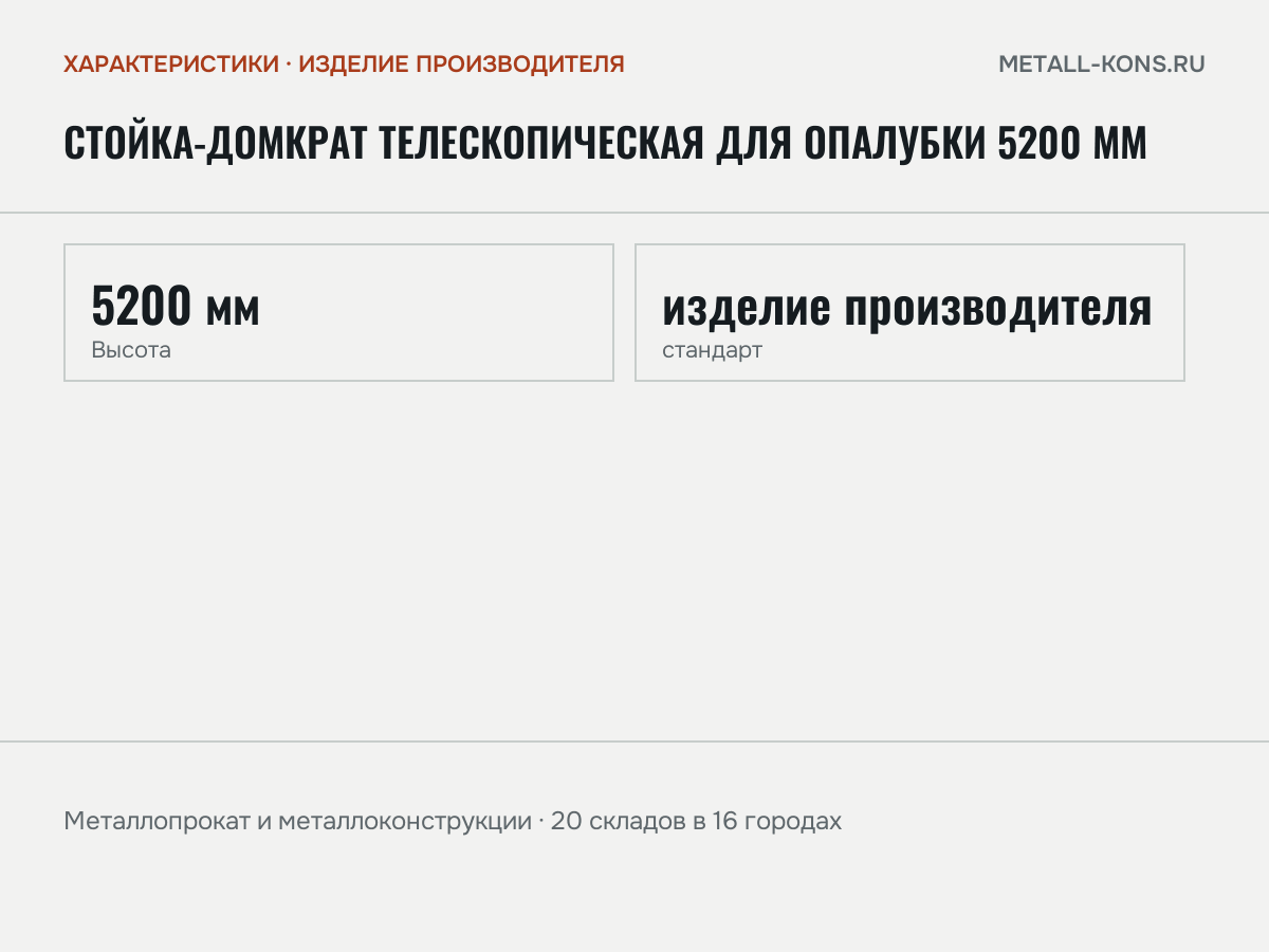 Стойка-домкрат телескопическая для опалубки 5200 мм — характеристики: масса, размеры, изделие производителя