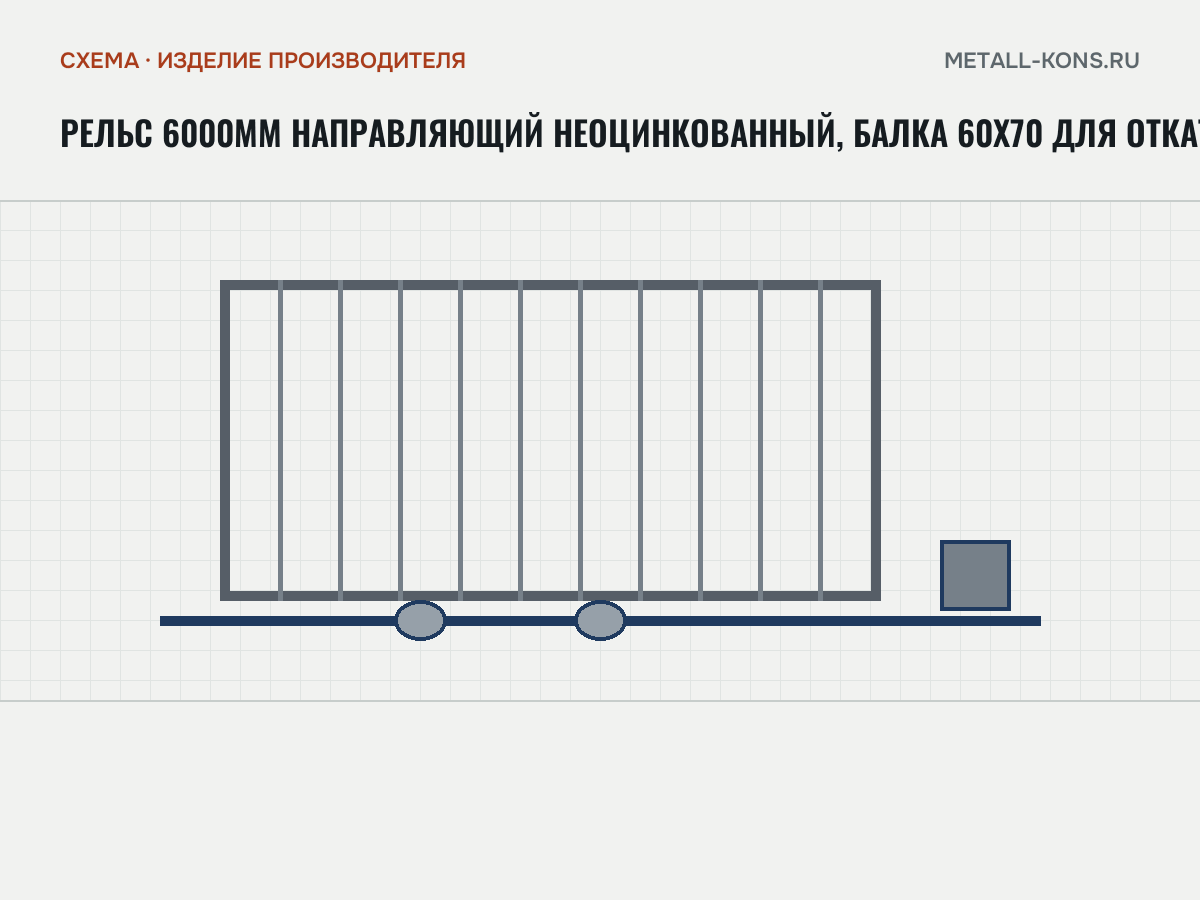 Рельс 6000мм направляющий неоцинкованный, балка 60х70 для откатных ворот (6 метров) — схема, изделие производителя