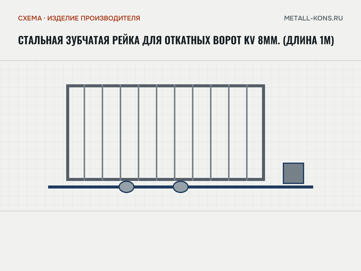 Стальная зубчатая рейка для откатных ворот KV 8мм. (Длина 1м) — схема