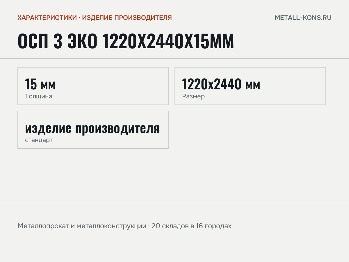 ОСП 3 ЭКО 1220x2440x15мм — характеристики: масса, размеры, изделие производителя